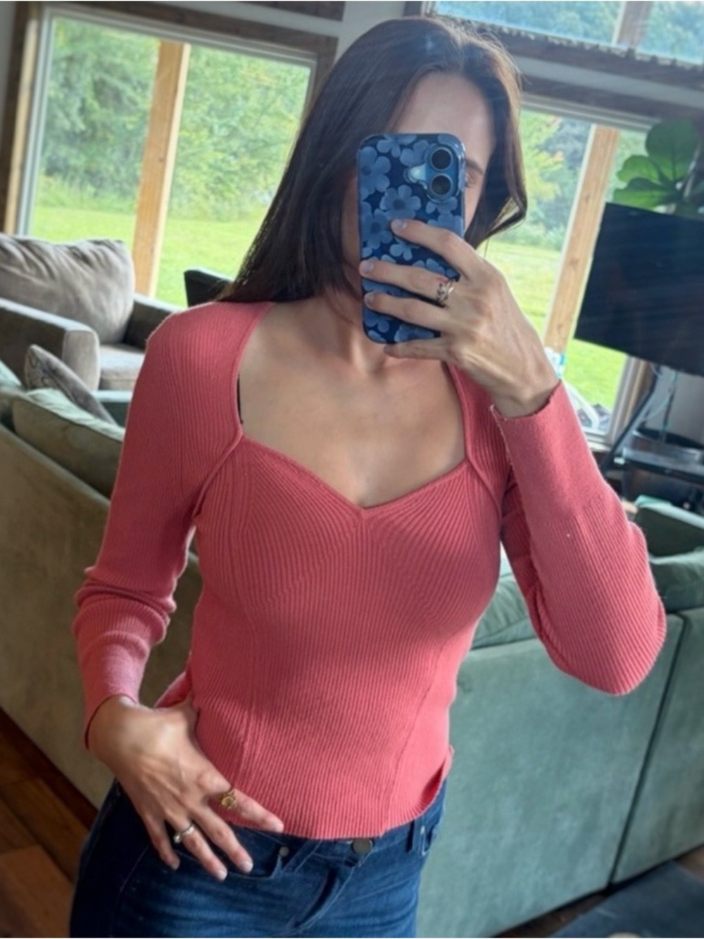 Anthropologie Pilcro Raspberry Pink Ribbed Sweetheart Neck Bustier Sweater XS